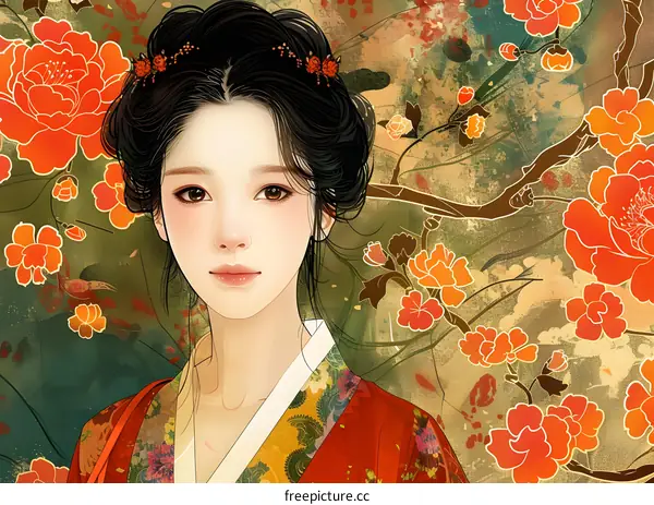 Portrait of a young woman in traditional Korean dress