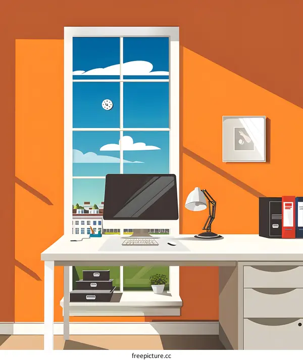 Modern Home Office with Desk and Window View