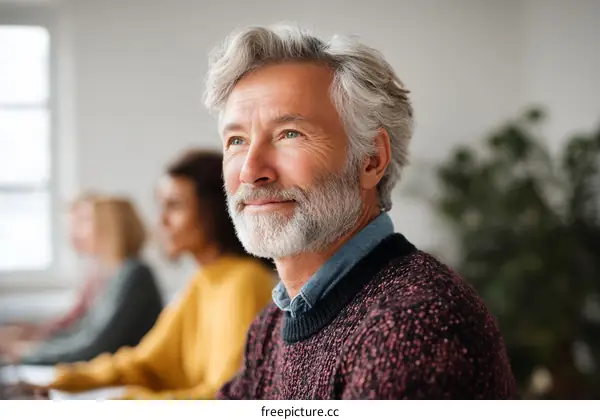 Focused Attentive Mature Man at a Meeting
