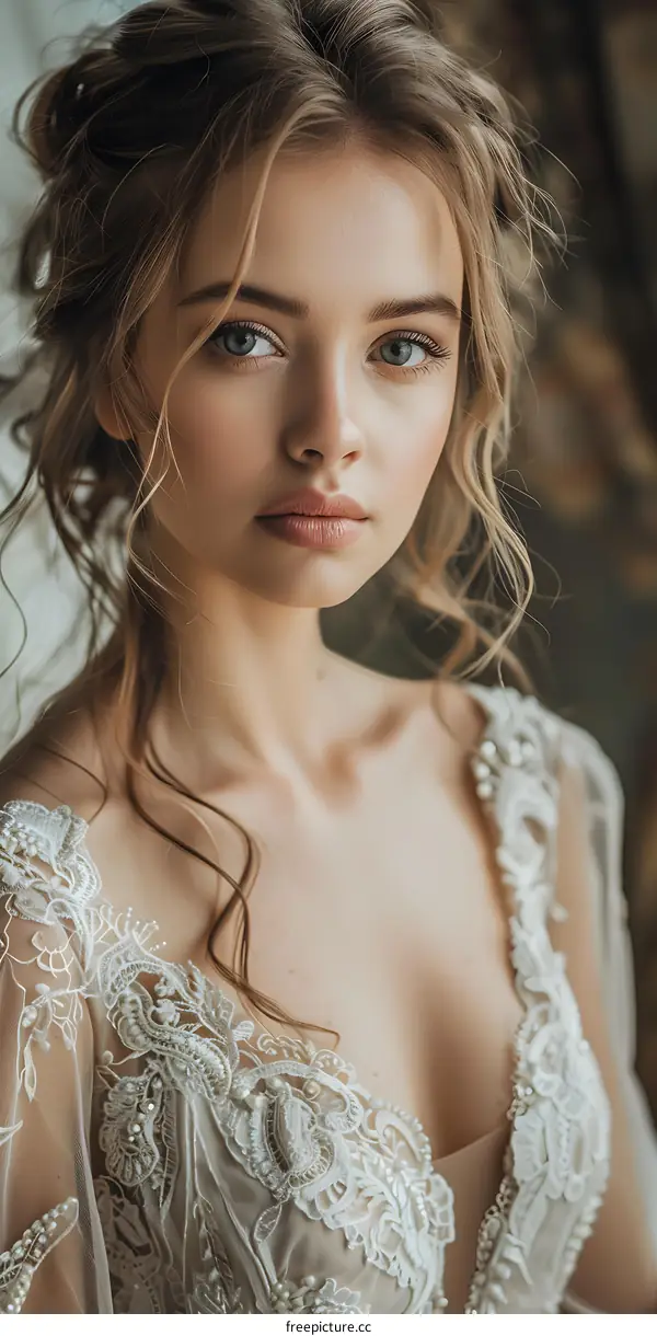 Portrait of a beautiful young woman with blonde hair and blue eyes