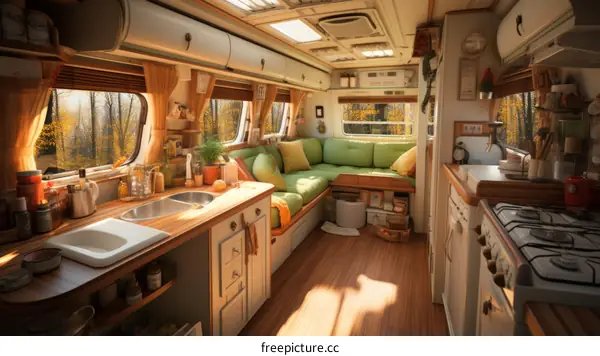 Cozy and Vintage Camper Van Interior