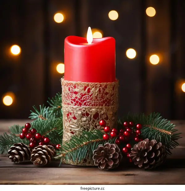 Red candle with Christmas decoration