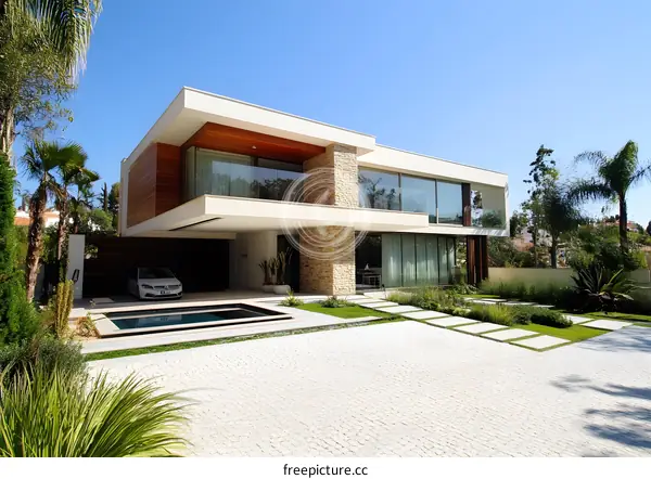 Modern House with Pool and Stone Facade