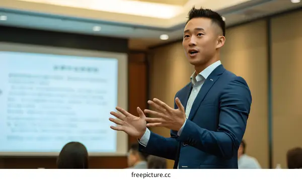 Asian Businessman Giving Presentation