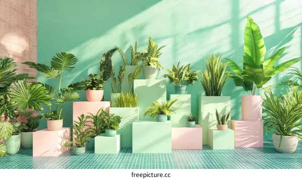A Colorful Display of Indoor Plants in a Pastel Room