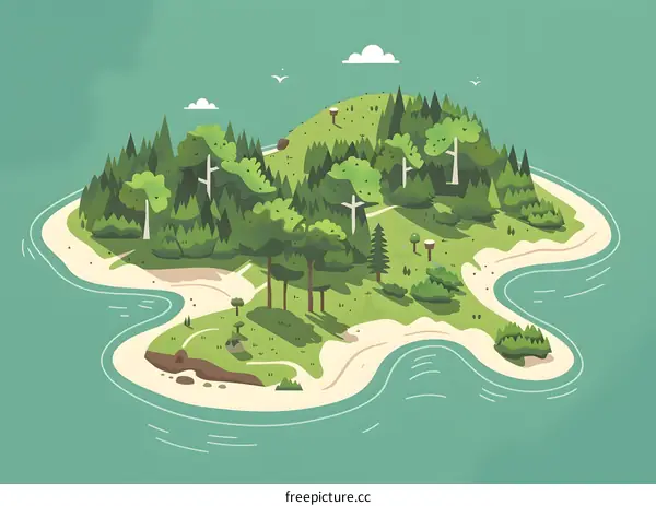 Green Forest Island Illustration
