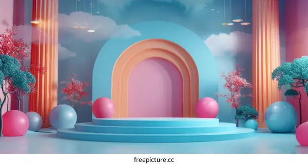 Pastel Aesthetic Display Stage Illustration