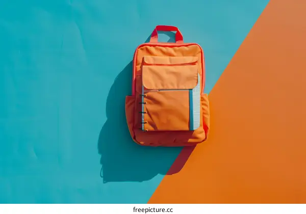 Orange Backpack Against a Vibrant Blue and Orange Background