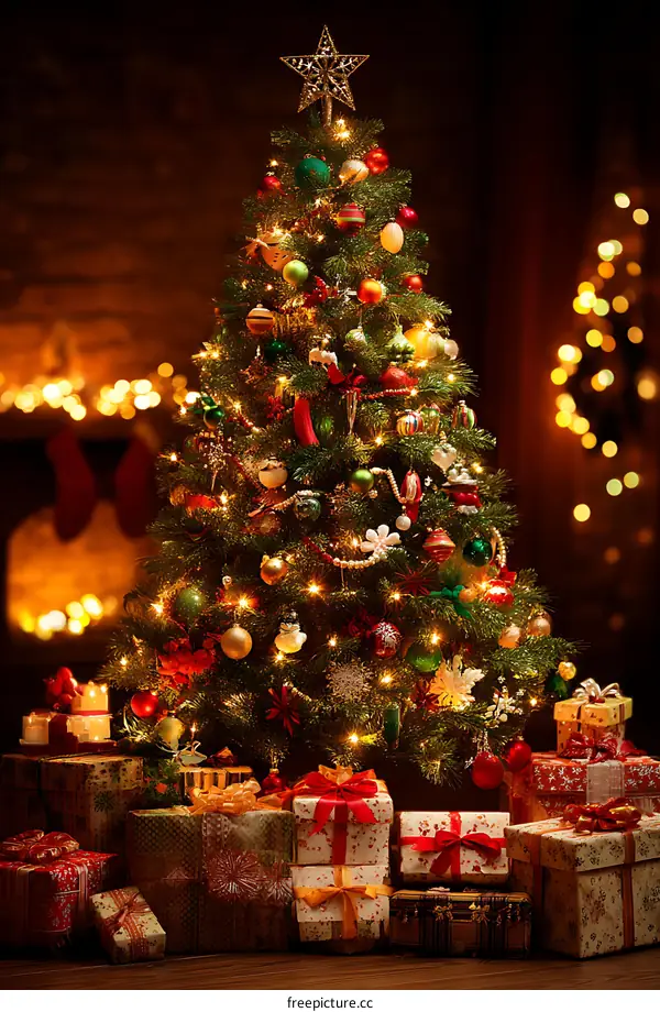Christmas Tree with Presents and Warm Atmosphere