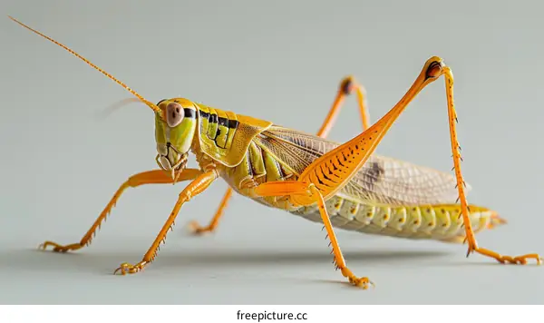 A Green and Yellow Grasshopper on White Background