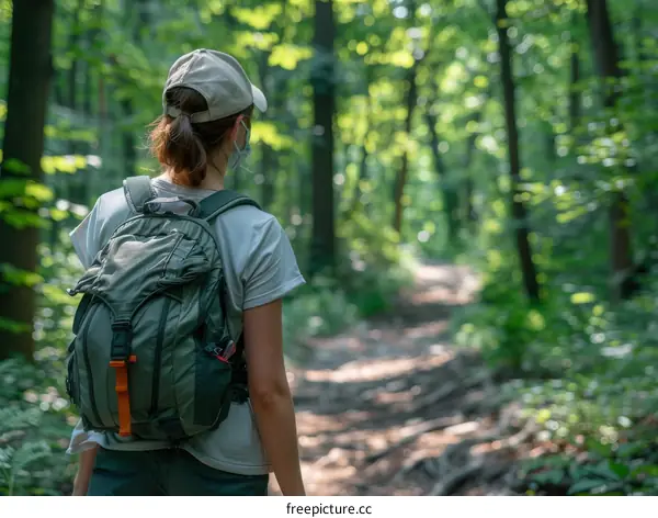woman hiking in the woods