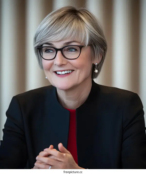 Portrait of a Smiling Woman Wearing Glasses
