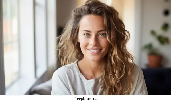 Portrait of a smiling young woman with long brown hair