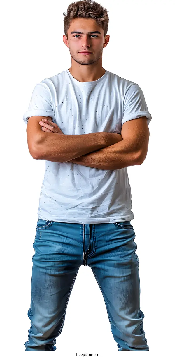 Handsome young man in casual clothes posing with crossed arms
