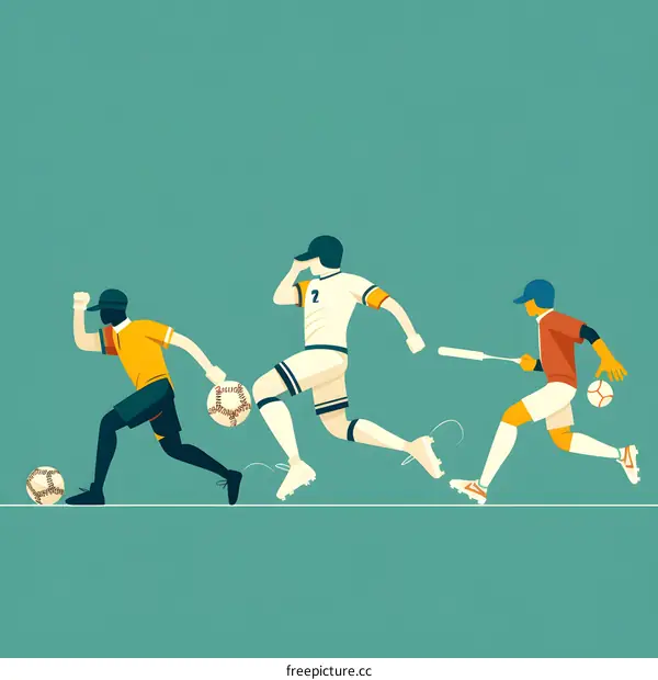 Baseball Players Running with Ball and Bat