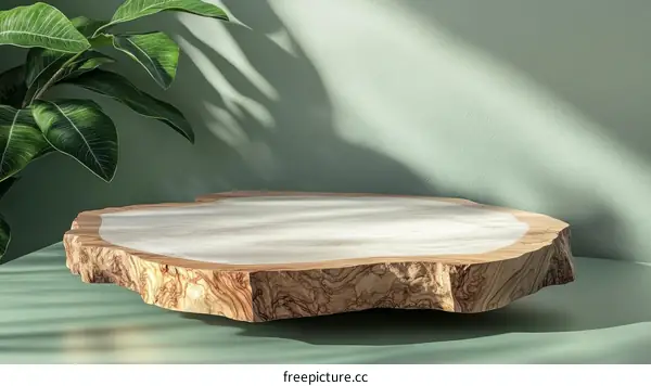 Wooden Slice Display Stand with Green Background