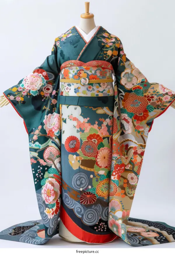 A woman wearing a kimono with a floral pattern