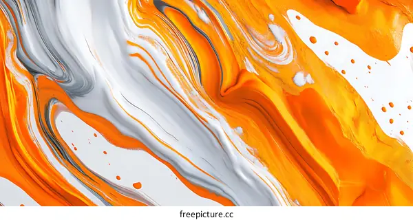 Abstract Orange and White Fluid Art