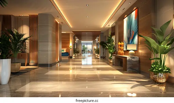 Luxury Hotel Lobby Interior Design Illustration