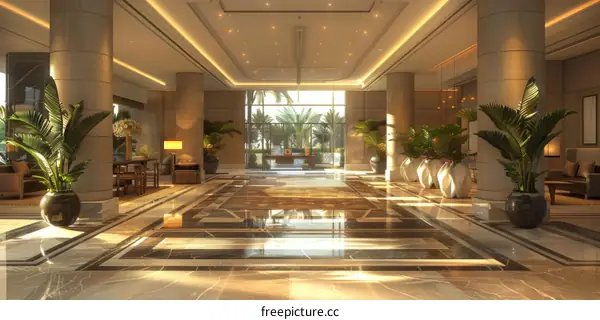 Luxury Hotel Lobby Interior Design Illustration