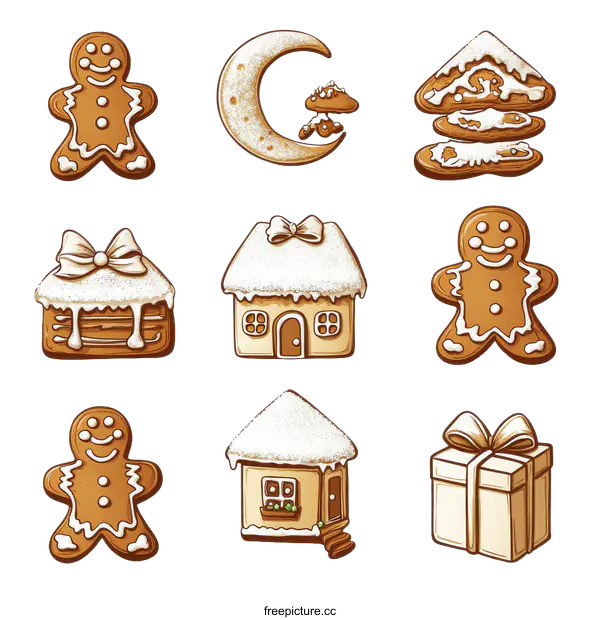 [Transparent Background PNG]Christmas Gingerbread Cookie and House Illustration