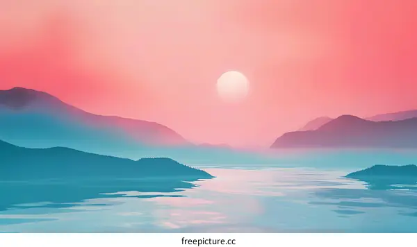 Pink and Blue Mountain Sunset Illustration