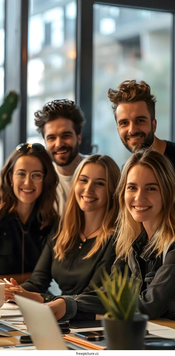 portrait of a group of young professionals smiling and looking at the camera