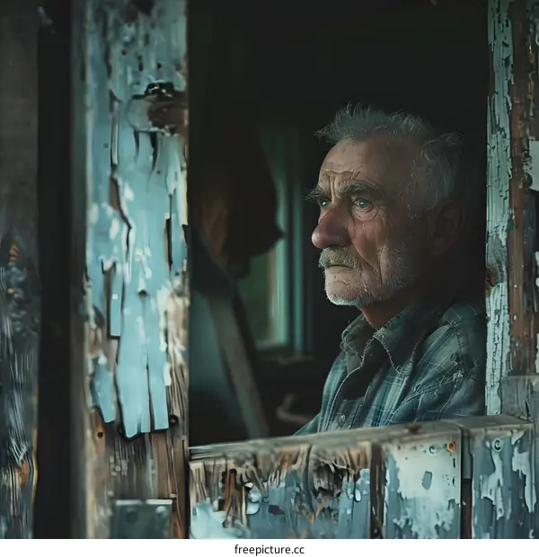 Portrait of an Old Man Looking Out of a Window