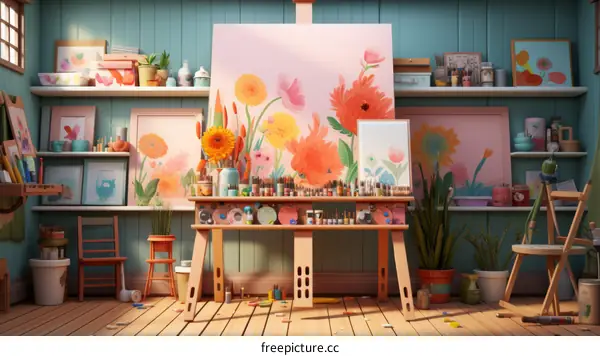 Colorful Artist Studio Workspace