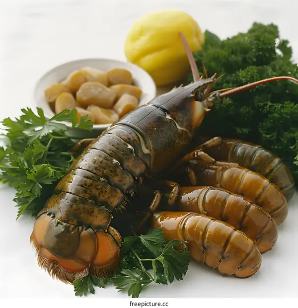 Fresh lobster with lemon and parsley