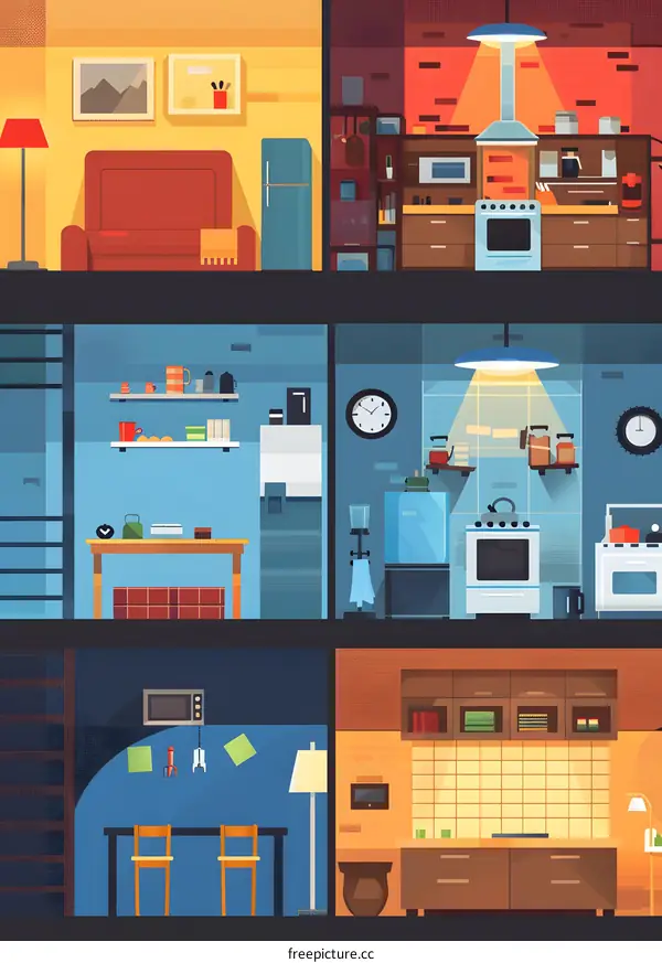 Modern Flat Illustration with Kitchen Interior Design