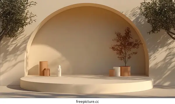 Beige Aesthetic Product Display with Plants