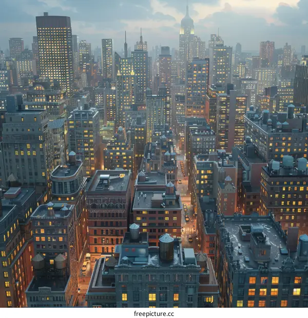 Night Cityscape of Skyscrapers and Buildings