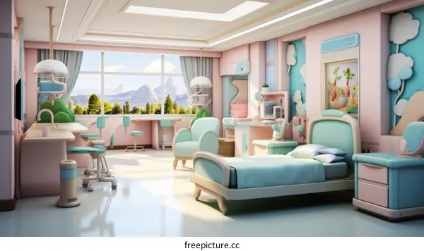 Colorful and Bright Hospital Room Illustration
