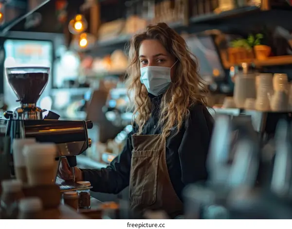 Barista wearing a mask