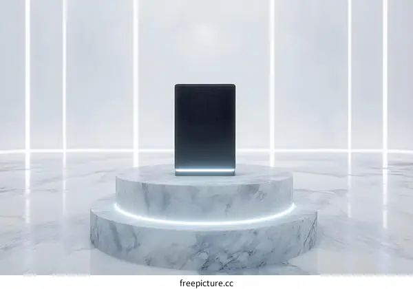 Black Rectangular Object on a Marble Platform with White Light