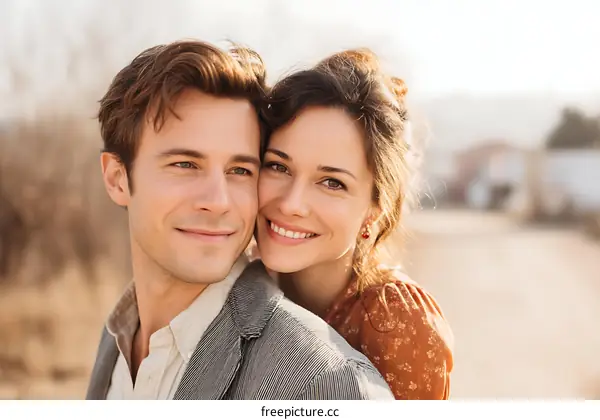 Couple Posing Outdoors in a Loving Embrace