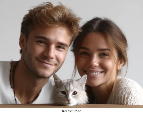 Happy Couple with a Cat Portrait