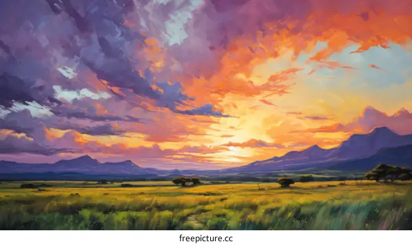 Vibrant African Savannah Sunset Panorama
