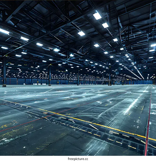 Empty Large Warehouse with Bright Lights