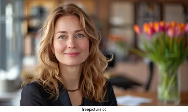 Portrait of a smiling woman with long blond hair