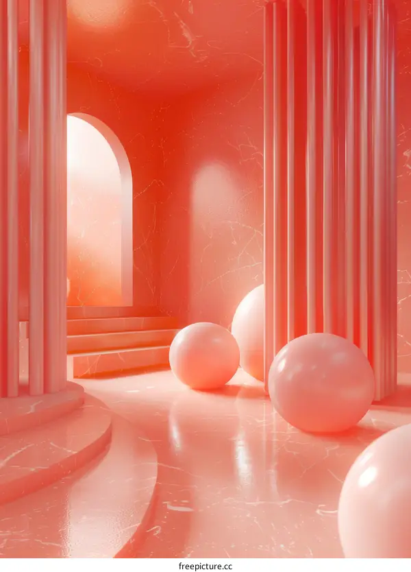 Pink Surreal Space with Podium and Pink Balls