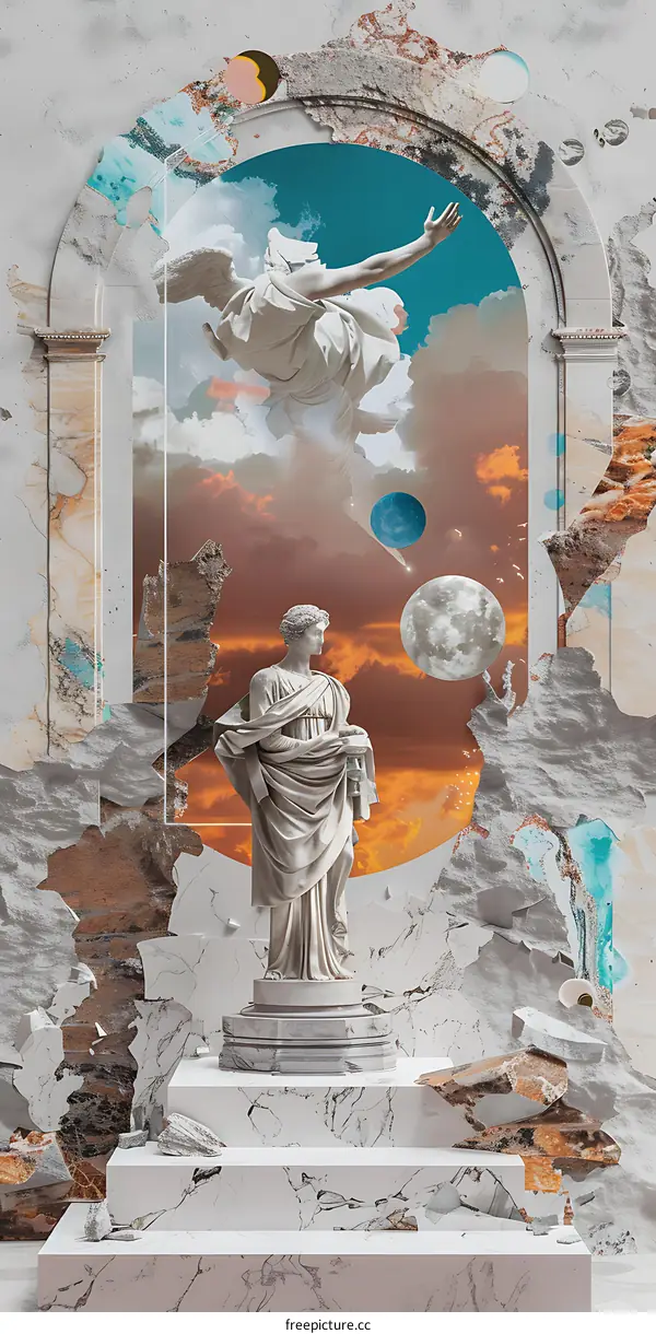 Abstract Art Collage With Angel And Statue