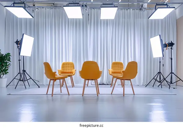 Modern Photography Studio with Yellow Chairs