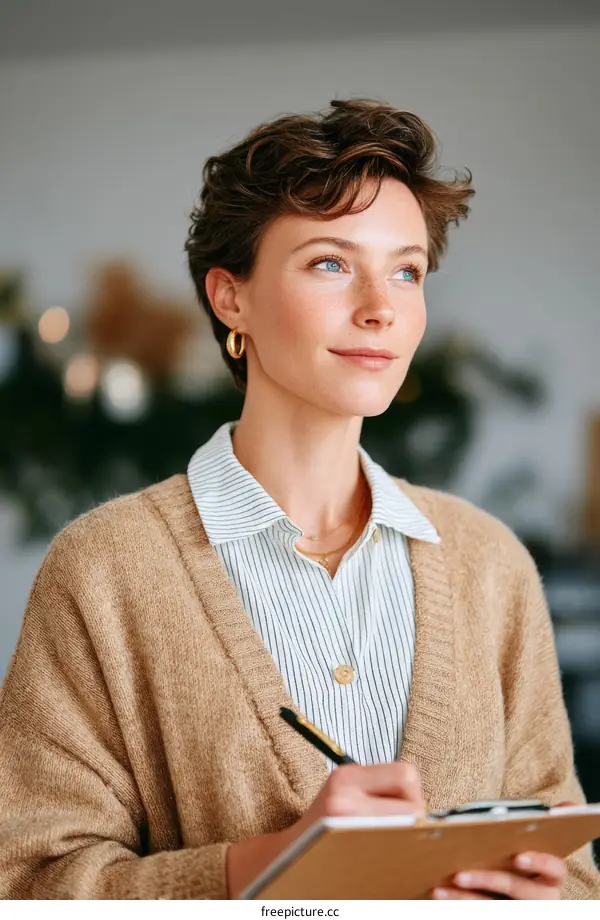 Thoughtful Woman Taking Notes