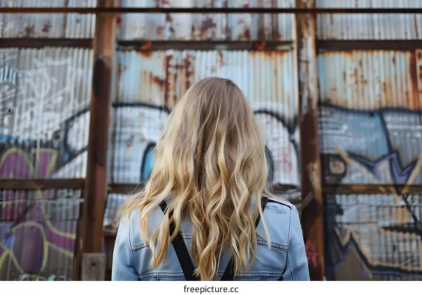 Woman With Long Blonde Hair Standing In Front Of A Graffiti Wall