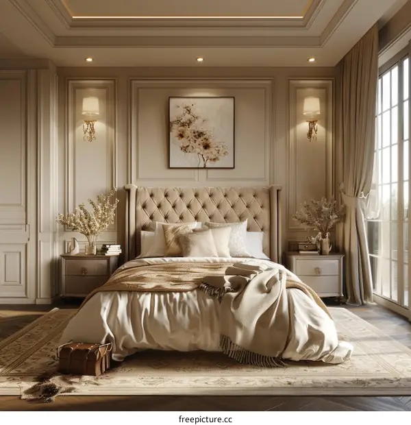 Elegant Beige Bedroom Interior Design Illustration
