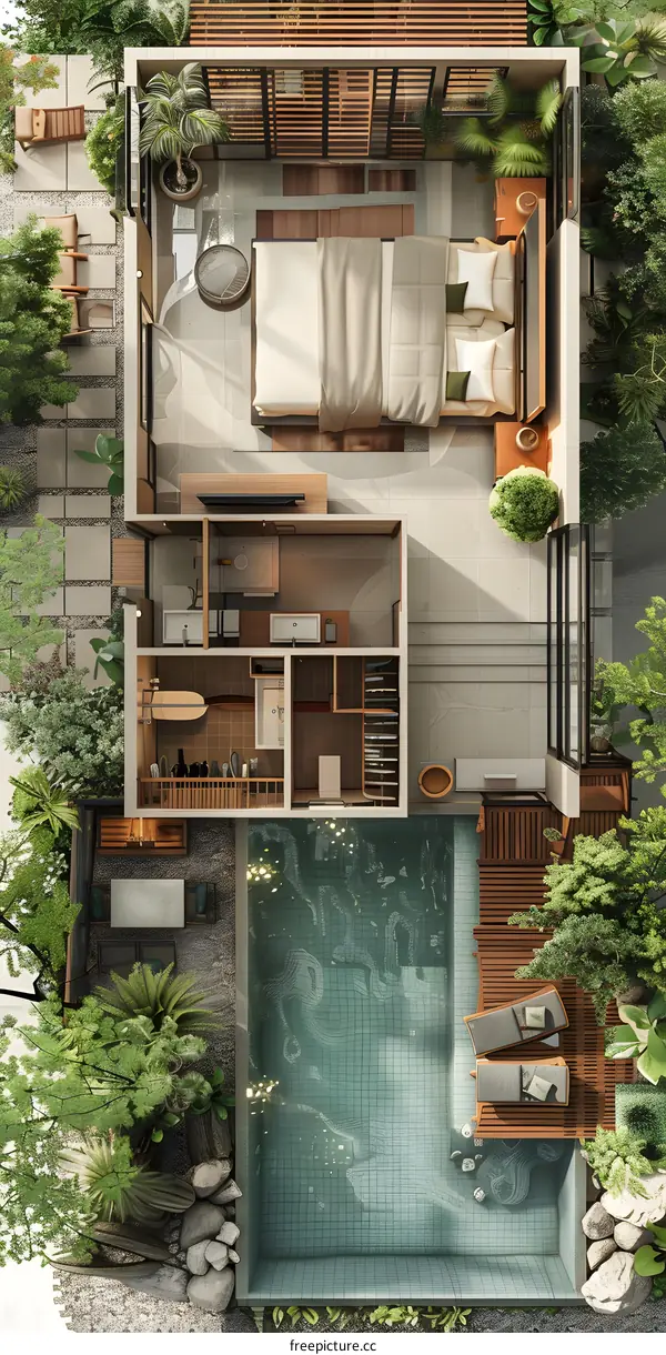 Top view of a luxury hotel pool villa