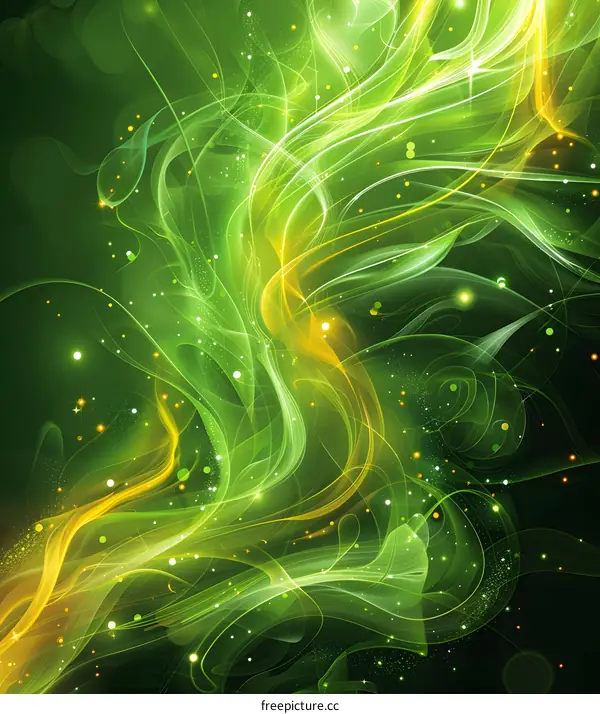 Golden Waves and Halos on Green Background