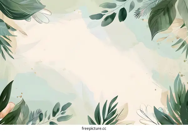 Green Watercolor Leaves Floral Background